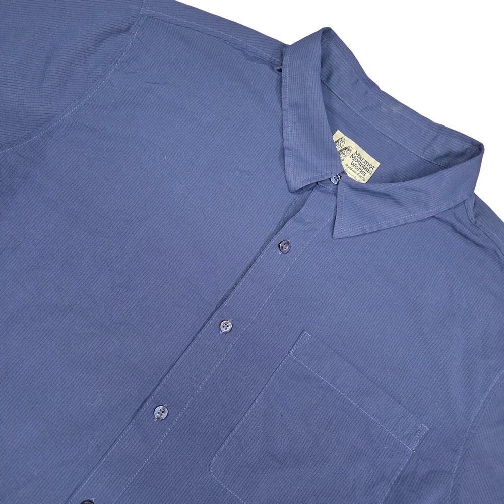 Marmot Mountain Works Shirt Mens XL Navy Blue‎ Short Sleeve Aerobora AirExchange